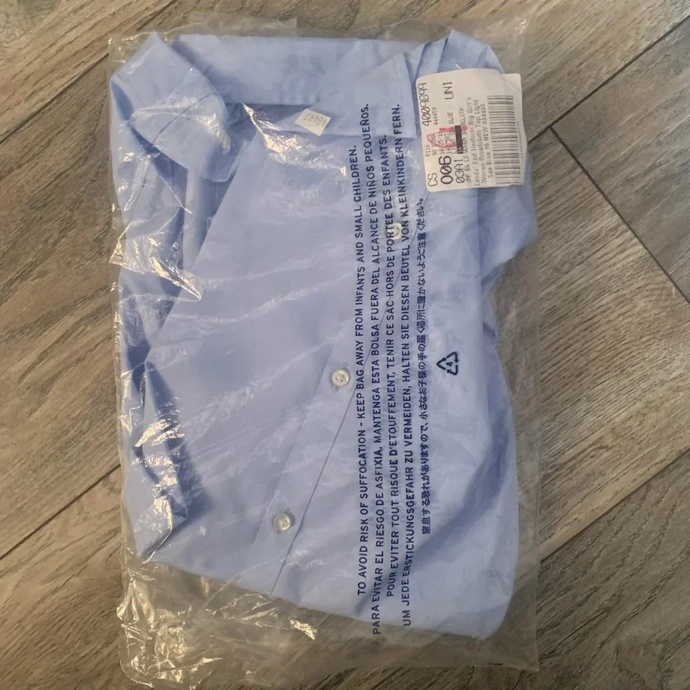 NWT LANDS' END UNIFORM BIG GIRL'S WOVEN BROADCLOTH TOP LIGHT SEA‎ BLUE 16